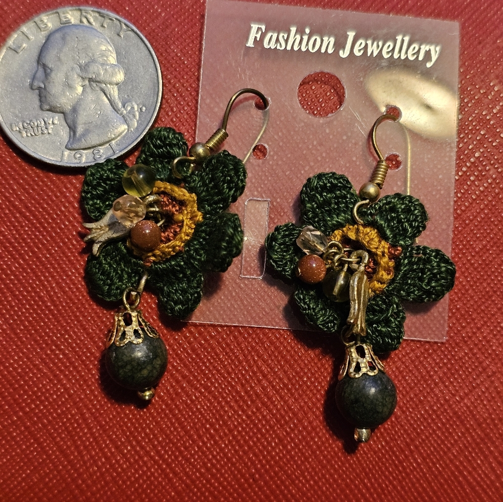 Green and Gold Floral Earrings